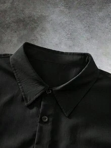 Manfinity RebelGame Men's Street Style Letter Print Single-Breasted Shirt - Black - View 7