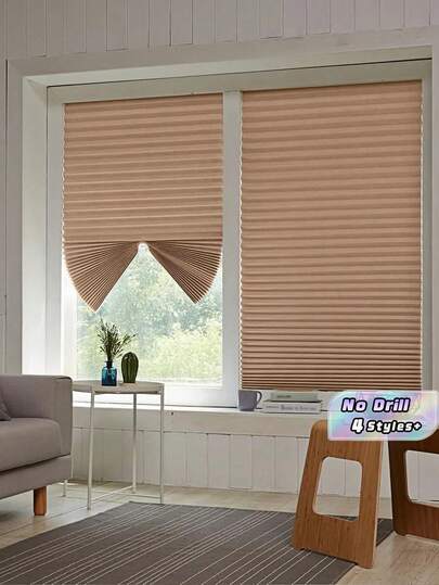 1pc No Tools Cut-To-Size Light Filtering Pleated Fabric Shades, Temporary Window Blinds, No Drilling Self Adhesive Blinds, Easy To Cut And Install, Trim At Home