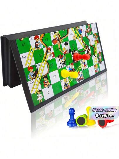 磁性蛇梯棋棋盘游戏套装，折叠便携设计，重量轻，旅行游戏套装礼物，家庭趣味玩具