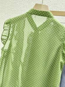 Franclia Women's Black Polka Dot Chiffon Blouse, Elegant Romantic Ruffle Hem - Olive Green - View 3