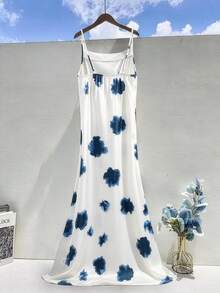 GlowEve CURVE Vestido elegante de tirantes finos con estampado floral para mujer de talla grande, ideal para vacaciones - Multicolor - Ver 2