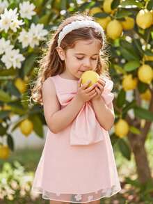 SHEIN Glamorique Kids 女婴公主裙，粉色公主裙，粉色3D立体花朵网纱裙，前襟蝴蝶结装饰，A字裙，可爱，生日派对，婚礼，节日，正式场合，花童，中东，欧美，粉色连衣裙，派对连衣裙，幼儿连衣裙，蝴蝶结连衣裙，女婴连衣裙，婴儿派对连衣裙，粉色婴儿连衣裙，花朵刺绣连衣裙，女婴派对连衣裙，女婴蝴蝶结连衣裙，女婴派对服装 - 粉色 - 查看 3