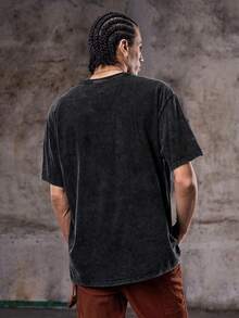 Skyrend Men's Shirt, Gothic Punk Streetwear Emo Vintage Washed Pattern Casual, Lightweight, Loose Fit, Outdoor Daily, Spring Summer - Black - View 2