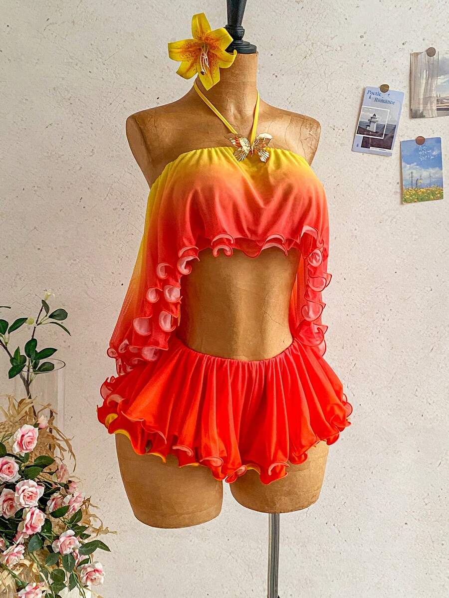Soleia Conjunto de 2 piezas de top halter y shorts para vacaciones de verano de mujer - Multicolor - Ver 1