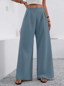 EMERY ROSE Women's Solid Color Pleated Wide Leg Loose Casual Pants - Iron Gray - View 4