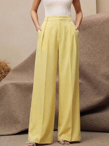 Anewsta Sommer Outfits für den Pendler, modisch locker sitzende hochwertige senf-gelbe Hosen, elegantes Nischen-Design Damen Hosen-Set. Damen Pendler Outfits, Büro Outfits für Frauen, geeignet für Ausflüge, Arbeit, Valentinstag und den Alltag - Gänsegelb - Übersicht 4