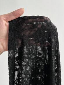 SHEIN Elenzya Áo thun nữ ren xuyên thấu gợi cảm mới về, thời trang mùa hè. - màu đen - Xem 8