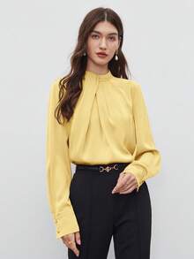 BizChic 2026春夏新款褶皱领女式套头衫，现代优雅都市通勤日常百搭浪漫90年代复古风，适合圣诞节、新年、情人节、派对、海滩、毕业典礼、时尚、节日、假日、婚礼宾客、早午餐、机场等多种场合。 - 黃色 - 查看 6