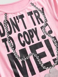 ROMWE Y2K Slogan Bling Bodycon T-Shirt For Women - Pink - View 3
