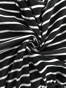 SHEIN 孕妇条纹圆领短袖抽绳腰休闲连体裤 - 黑與白 - 查看 7