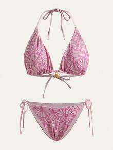 Anewsta Bộ bikini hai mảnh gợi cảm buộc dây cổ và quần tam giác dành cho nữ, thích hợp mặc đi biển mùa hè. - Nhiều màu - Xem 1