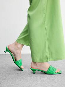 CUCCOO BIZCHIC 春夏新款户外女式绿色绑带方头露趾高跟凉鞋女式细高跟法式裙装拖鞋 - 綠色 - 查看 7