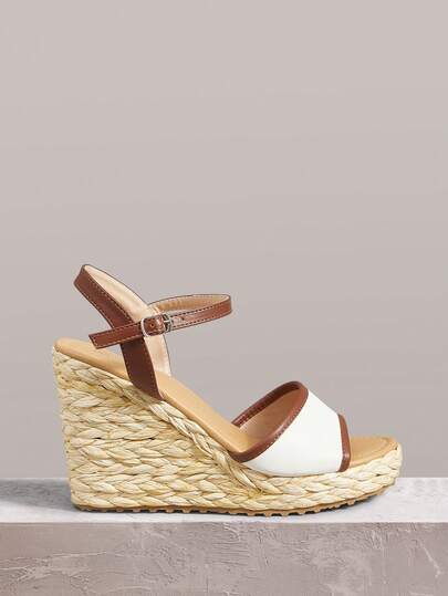 Styleloop Women's Shoes, Brown, Woven Hemp Rope Straw Shoes, Wedge Heel Platform Sandals, Height-Enhancing Holiday Bohemian Wear