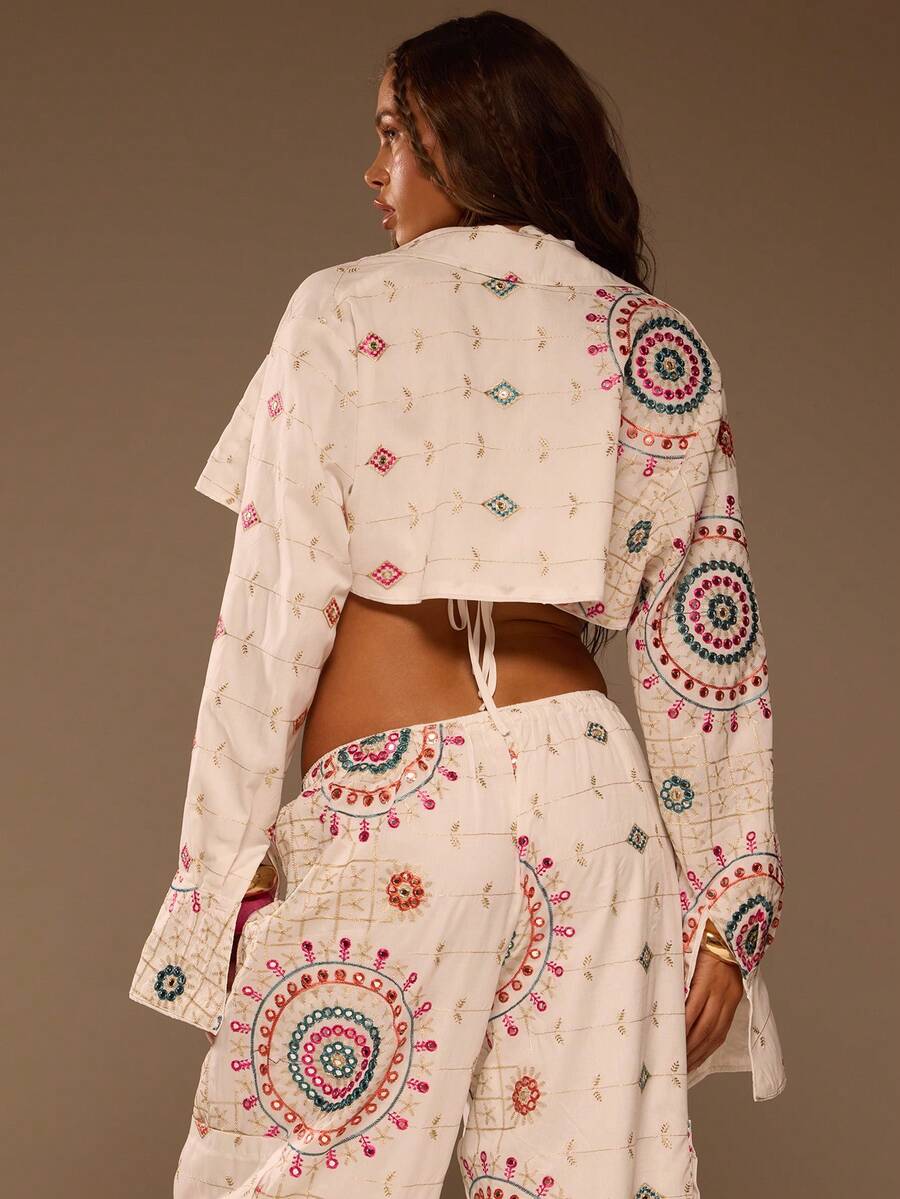 MUSERA Áo croptop lệch vai, đính họa tiết, phong cách boho Ibiza, thanh lịch, thích hợp cho kỳ nghỉ xuân hè, đi biển. - trắng - Xem 1