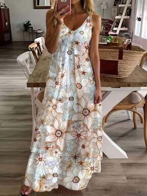 EMERY ROSE Ladies' Summer Floral Print Vacation Dress Maxi Women Outfit