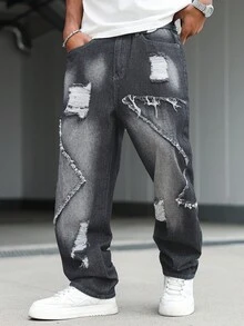 Manfinity EMRG Men's Casual Fashion Street Ripped Frayed Loose Fit Jeans - Grey - View 6