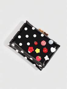ROMWE Kawaii 1 Buah Dompet Pendek Modis Dopamin Lucu dengan Motif Polkadot & Kancing, Tempat Kartu Motif Kumbang Musim Semi dan Musim Panas, Dompet Lipat Tiga Elegan dengan Klip Logam, Dompet Pendek Kompak untuk Wanita, Hadiah Kembali ke Sekolah, Pengatur Kartu Harian Portabel - Hitam - View 8