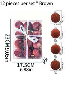 Christmas Tree Decorations 12 Pcs Velvet Ornaments For Christmas Tree, Mixed Sizes Flocked Ornaments For Xmas Holiday Hanging Decorations (Burgundy) - Multicolor - View 4