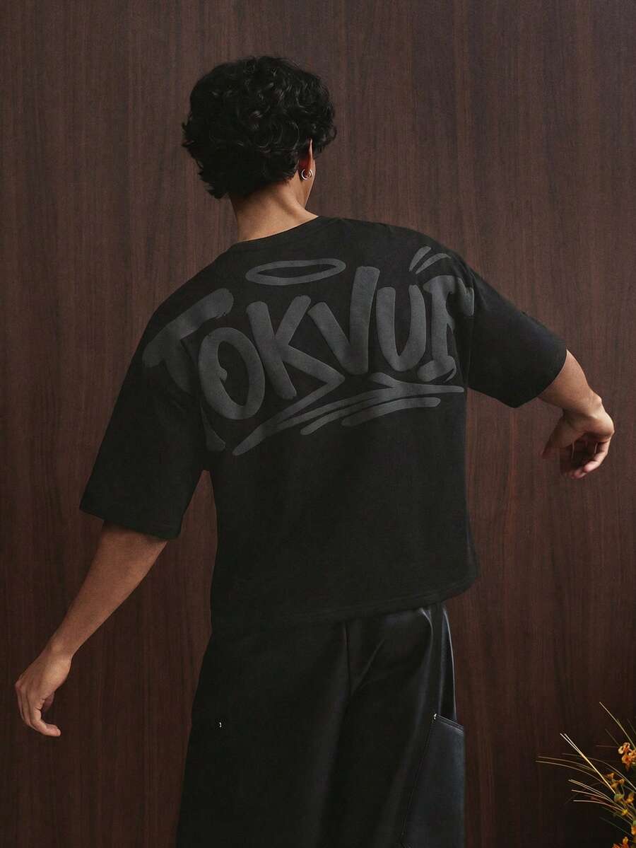 TOKVUE 男士休闲字母印花短袖T恤，夏季 - 白色 - 查看 1