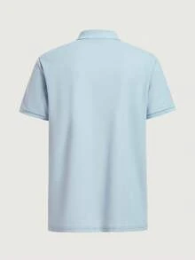 Courvante 男士夏季休閒拼接 Polo 衫，附貼袋，商務通勤款，短袖，標準版型，淺灰色面料，辦公室風格 - 淺灰色 - 查看 4