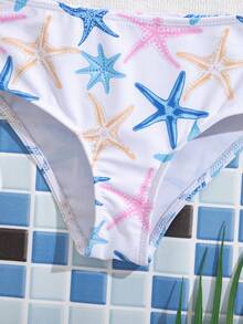 SHEIN Young Girl Starfish Print Ruffle Trim Swimwear Set - Multicolor - View 7