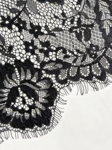 SHEIN Franclia Chân váy công sở thanh lịch cạp cao xẻ tà phối ren mới dành cho nữ - màu đen - Xem 4
