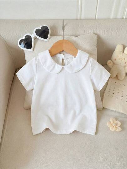 SHEIN Vintaside Kids T-shirt Bebê Menina Colarinho Peter Pan Com Abertura Atrás