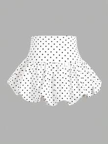 SHEIN 少女春夏新款白色针织休闲简约波点印花褶皱A字低腰迷你裙 - 白色 - 查看 2