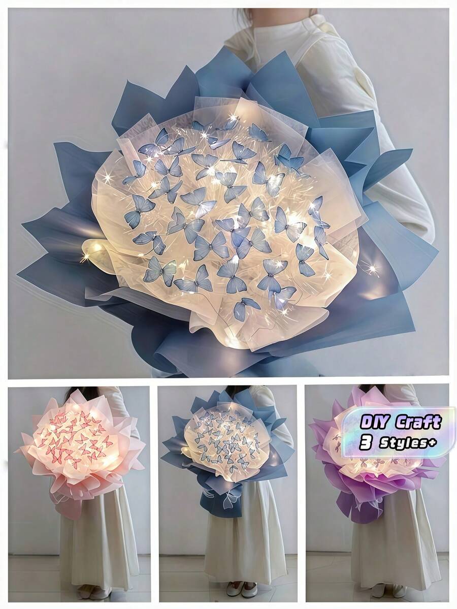 SHEIN DIY蝴蝶花束手工套装 - 手工花卉礼品,不含灯饰,非常适合创意项目 - 彩色 - 查看 1