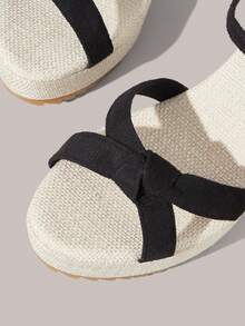 Styleloop Giày đế xuồng và sandal đế xuồng mùa hè hở mũi phong cách bohemian, sandal đi biển bằng rơm kiểu La Mã, không gian nghỉ dưỡng, trang phục mùa hè, đồ dùng cần thiết khi đi du lịch. - Màu đen + Hoa - Xem 6