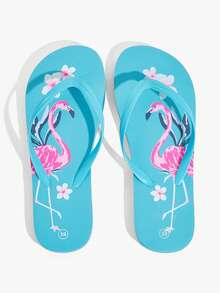 Grefit Dép nữ mùa hè đế mềm in hình chim hồng hạc và hoa, hở mũi, đế bằng 2cm, kiểu dáng casual, màu xanh hồ, phối hồng trắng, thích hợp cho kỳ nghỉ biển/tiệc bể bơi/du lịch đảo mùa hè. - Màu xanh hồ - Xem 5