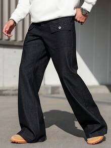 Manfinity EMRG Plus Size Men's Casual Fashion Street Daily Commute Flap Pocket Flare Leg Jeans - Black - View 6