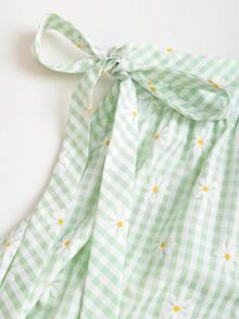 Sweetra Đầm chữ A xếp ly không tay màu hồng kẻ caro kiểu Sweet Girl Style, thắt nơ eo, thích hợp cho nữ mùa hè. - màu xanh lá - Xem 5