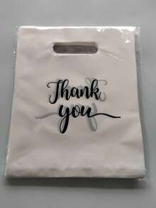50pcs Gift Packaging Bags "Thank You" Wedding Favor Bags Birthday Party Gift Bags Jewelry Cosmetics Pouches, Reusable Tote Bags - White - View 10