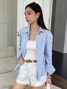 DAZY Women's Casual Striped Long Sleeve Shirt, Spring/Summer,Long Sleeve Tops,Fall Women Clothes - Blue - View 8