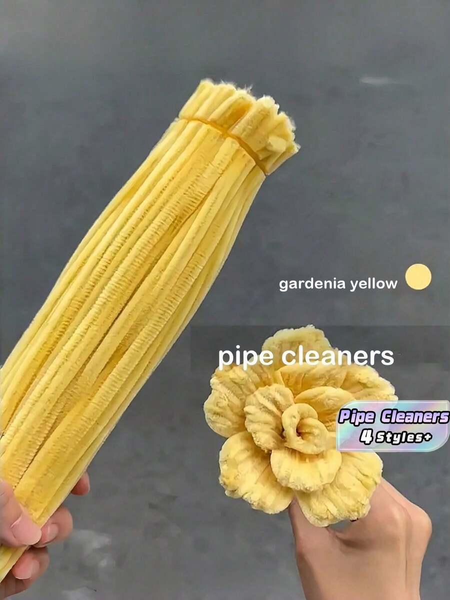100/200/500/1000 piezas Tallos de chenilla amarillo crema DIY limpiapipas para hacer ramos de rosas, kit de manualidades perfecto para San Valentín, cumpleaños, Pascua, decoración del hogar y proyectos florales sencillos - Multicolor - Ver 1
