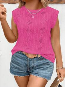 EMERY ROSE Kaos Wanita Kasual Leher Bulat Motif Vintage Merah Mawar Lengan Pendek Bahan Jacquard Bertekstur Ukuran Besar - Berwarna merah muda - View 4