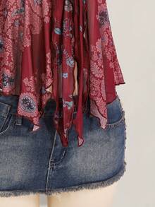 SHEIN ICON Women's Casual Floral Print Camisole - Burgundy - View 10