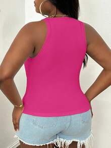 SHEIN PETITE CURVE 大码休闲基础款修身白色露肩背心 - 玫紅色 - 查看 2