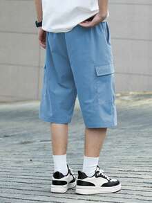 Manfinity Hypemode Men's Solid Color Casual Shorts - Blue - View 2