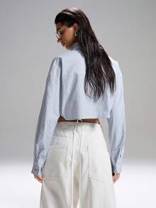 LYSMO 2026 New Arrive Minimalism Spring/Summer Women's Striped Lace Casual Versatile Long Sleeve Shirt For Daily Wear Shirts For Woman Crop Blouse For Women Casual Modern - Blue and White - View 2