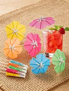 Mixed Color Cocktail Picks, Fruit Sticks, Bamboo Toothpicks, Tropical Summer Day Paper Umbrellas And Colorful Drink Umbrellas For Luau Hawaii Beach Party (Random Colors), Party, Birthday Decoration, For Outdoor, Camping - Multicolor - View 4