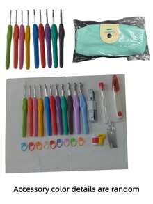 1 Set Crochet Hook Set Knitting Tool Accessories PU Storage Bag Portable Craft Kit Random Color Supplies For Beginners DIY Yarn Weaving - multicolor - View 4