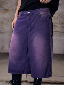 Skyrend Men's Simple Purple Casual Denim Shorts - Purple - View 7