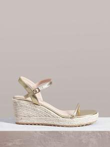 Styleloop Giày nữ, màu nâu, giày rơm đan bằng dây gai dầu, sandal đế xuồng, phong cách bohemian phóng khoáng, mang đến không khí nghỉ dưỡng, trang phục mùa hè, đồ dùng cần thiết khi đi du lịch. - Vàng - Xem 1