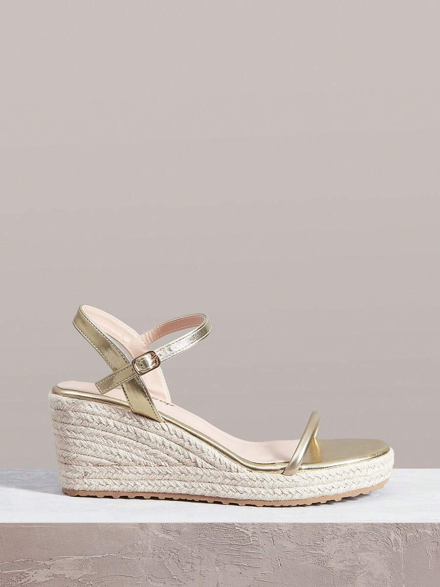 Styleloop Giày nữ, màu nâu, giày rơm đan bằng dây gai dầu, sandal đế xuồng, phong cách bohemian phóng khoáng, mang đến không khí nghỉ dưỡng, trang phục mùa hè, đồ dùng cần thiết khi đi du lịch. - Vàng - Xem 1