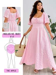 Solflare Romantic Long Flounce Sleeve A-Line Dress, Suitable For Casual, Party, Commute, Wedding, Music Festival, Beach Vacation, Plus Size, Pink - Pink - View 1