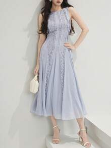 Heiryn Women's Elegant Lace Ruffle Dress, Suitable For Dates And Travel - Gray Blue - View 2