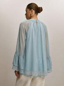 ATUI Studio Women's Light Blue Raglan Flare Sleeve Loose Fashion Blouse Tea Party Summer Elegant - Baby Blue - View 2