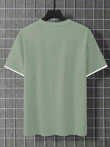 Manfinity Homme Plus Size Men's Fashion Minimalist Contrast Color Graphic Short Sleeve T-Shirt, Holiday - Mint Green - View 2